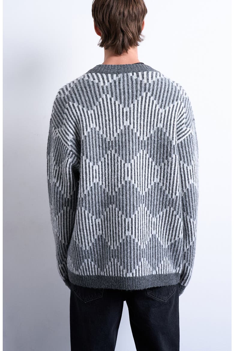 Diamond V-Neck Cardigan, Alternate, color, GREY