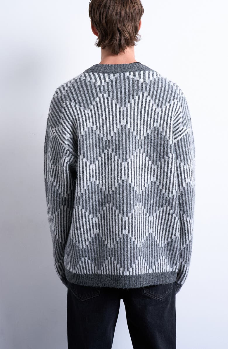 Topman Diamond V-Neck Cardigan, Alternate, color, Grey