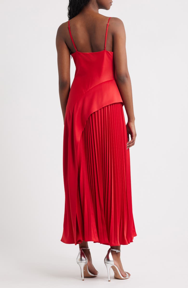 Lulus Raisa Pleat Detail Satin Slipdress, Alternate, color, Red
