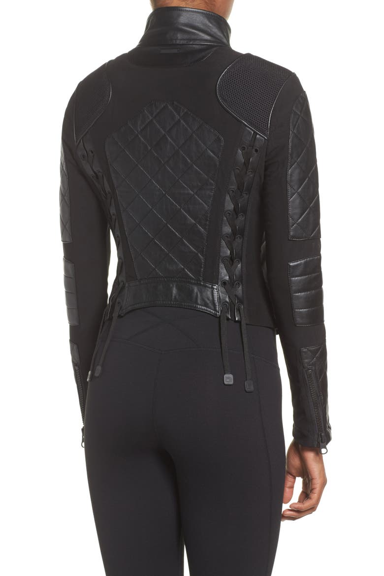 Leather & Mesh Moto Jacket, Alternate, color, BLACK