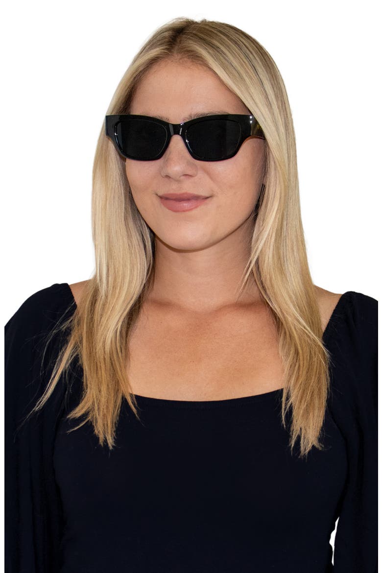 Andi 51mm Polarized Rectangular Sunglasses, Alternate, color, BLACK/ BLACK