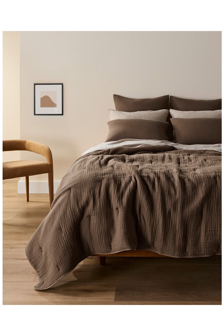 Set of 2 Cloud Organic Cotton Gauze Shams, Alternate, color, WARM GREY