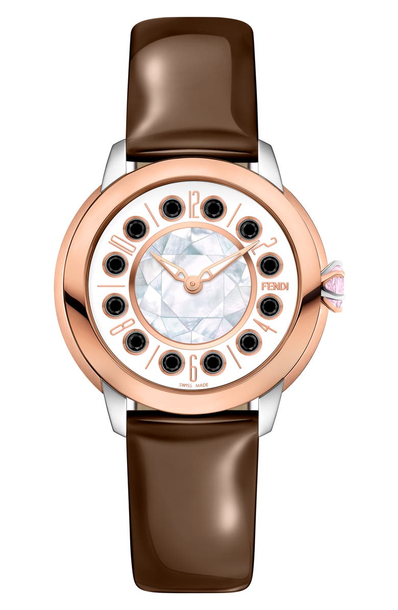 Fendi IShine Leather Strap Watch, 38mm, Alternate, color,