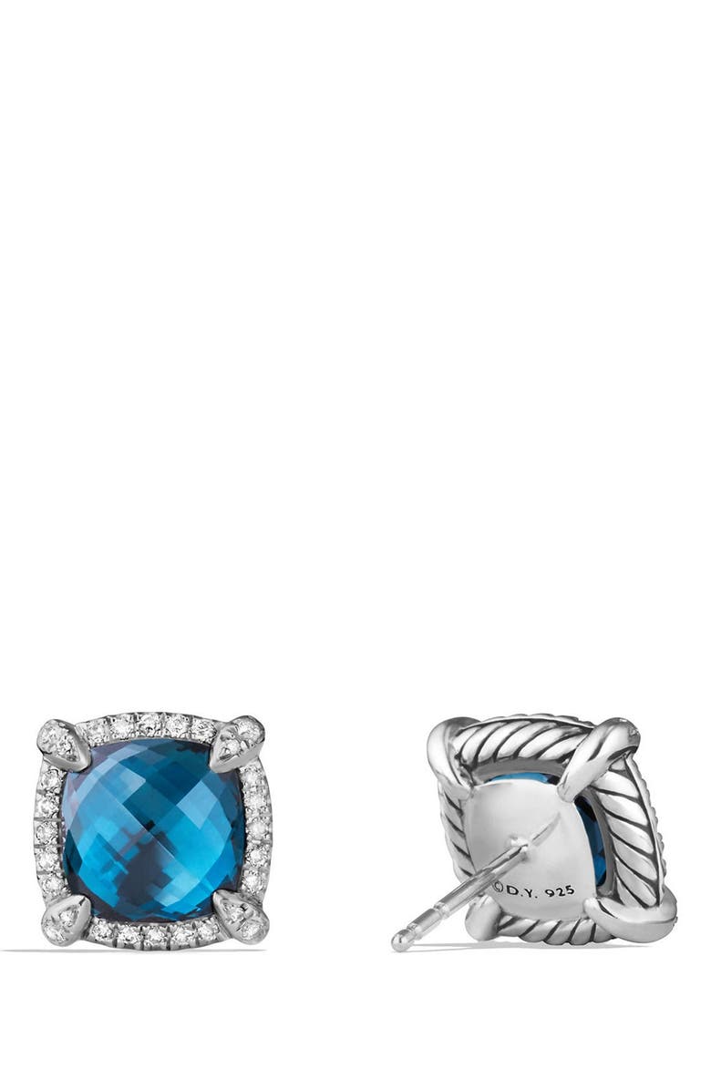 David Yurman Châtelaine Pavé Bezel Stud Earrings with Diamonds, Alternate, color, Blue Topaz