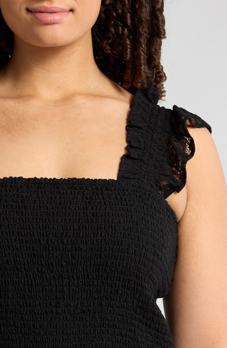 MELLODAY Lace Smocked Maxi Dress, Alternate, color, Black