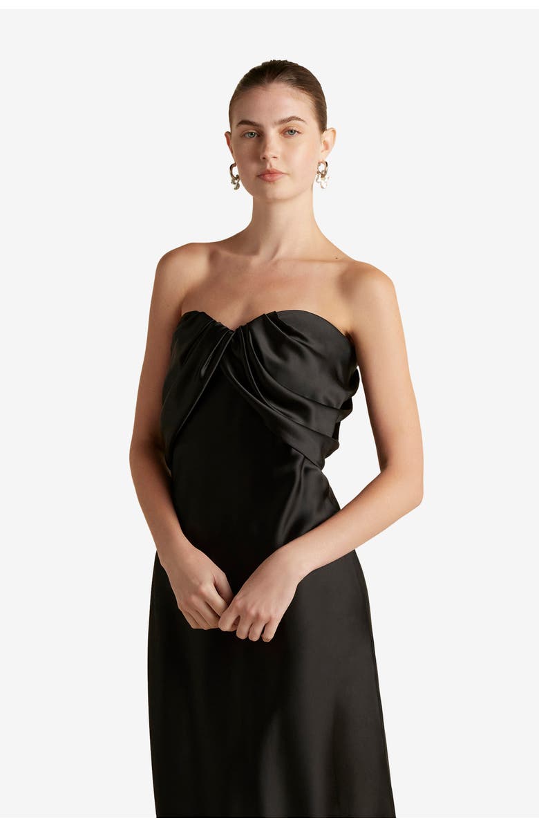 Marina Moscone Satin Draped Bustier Dress, Alternate, color, Black