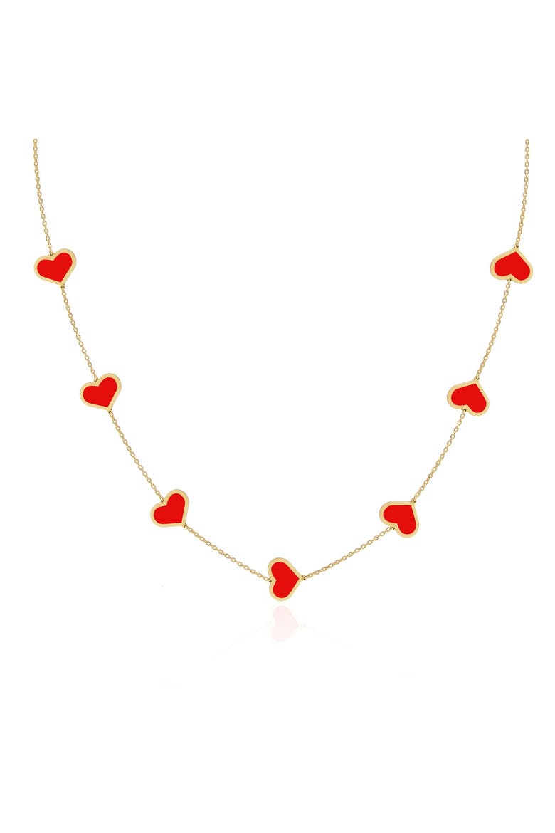 Large Coral Heart Station Necklace, Main, color, Coral
