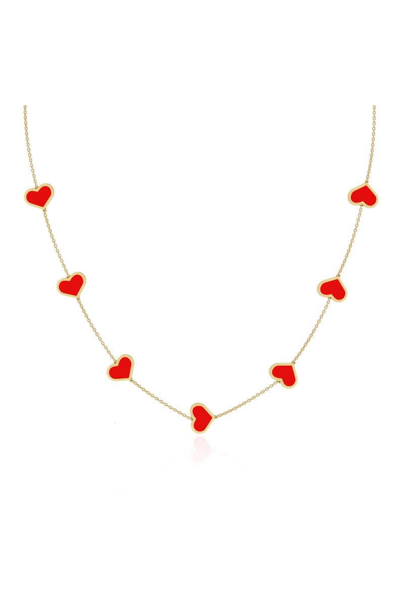 The Lovery Fine Jewelry Large Coral Heart Station Necklace, Main, color, Coral