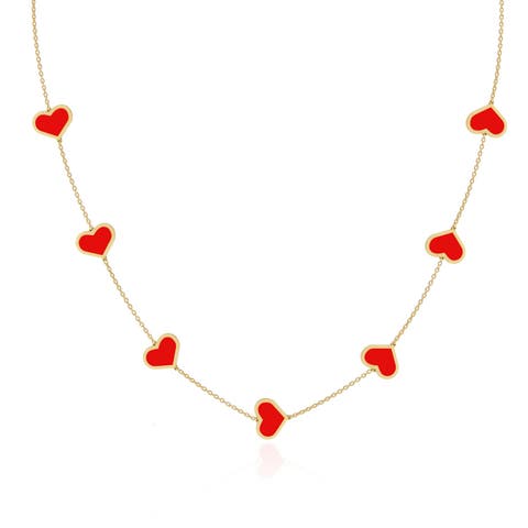 Large Coral Heart Station Necklace
