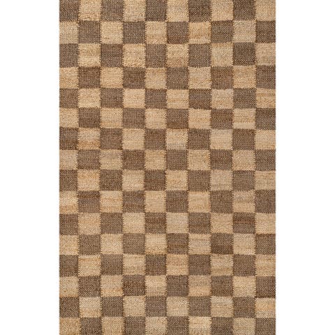 Theo Modern Farmhouse Woven Jute Checkerboard Area Rug
