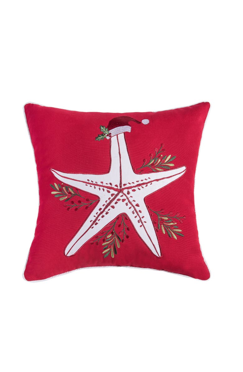 C&F Home Sea Life Starfish Christmas Throw Pillow, 18" x 18", Main, color, Red