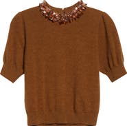 Ulla Johnson Crystal Collar Short Sleeve Cashmere Sweater