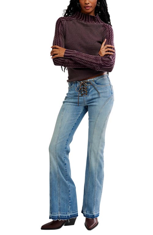 Free People Wtf Breezy Cable Knit Mock Neck Top In Purple