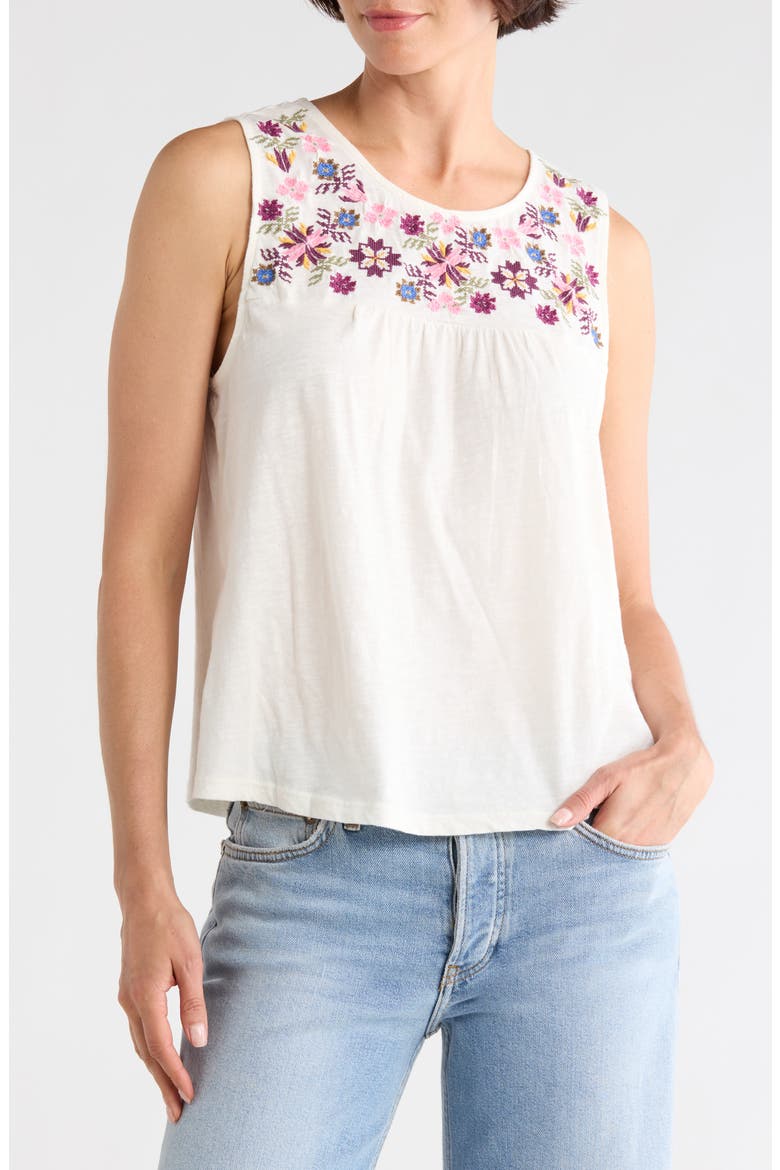 Embroidered Yoke Tank Top, Main, color, TOFU