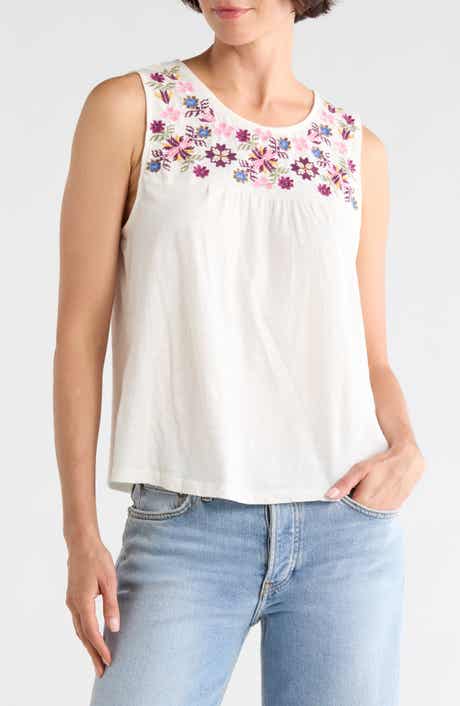 Lucky Brand Embroidered Yoke Tank Top