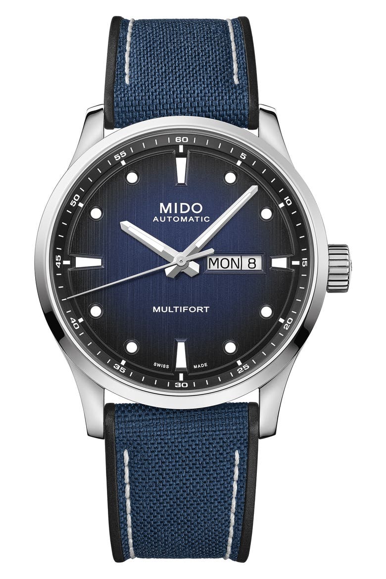 Multifort Automatic Fabric & Rubber Strap Watch, 42mm, Main, color, BLUE GRADIENT