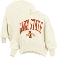 PRESSBOX Women's Pressbox Natural Iowa State Cyclones Oversized Waist-Length Crewneck Sweatshirt
