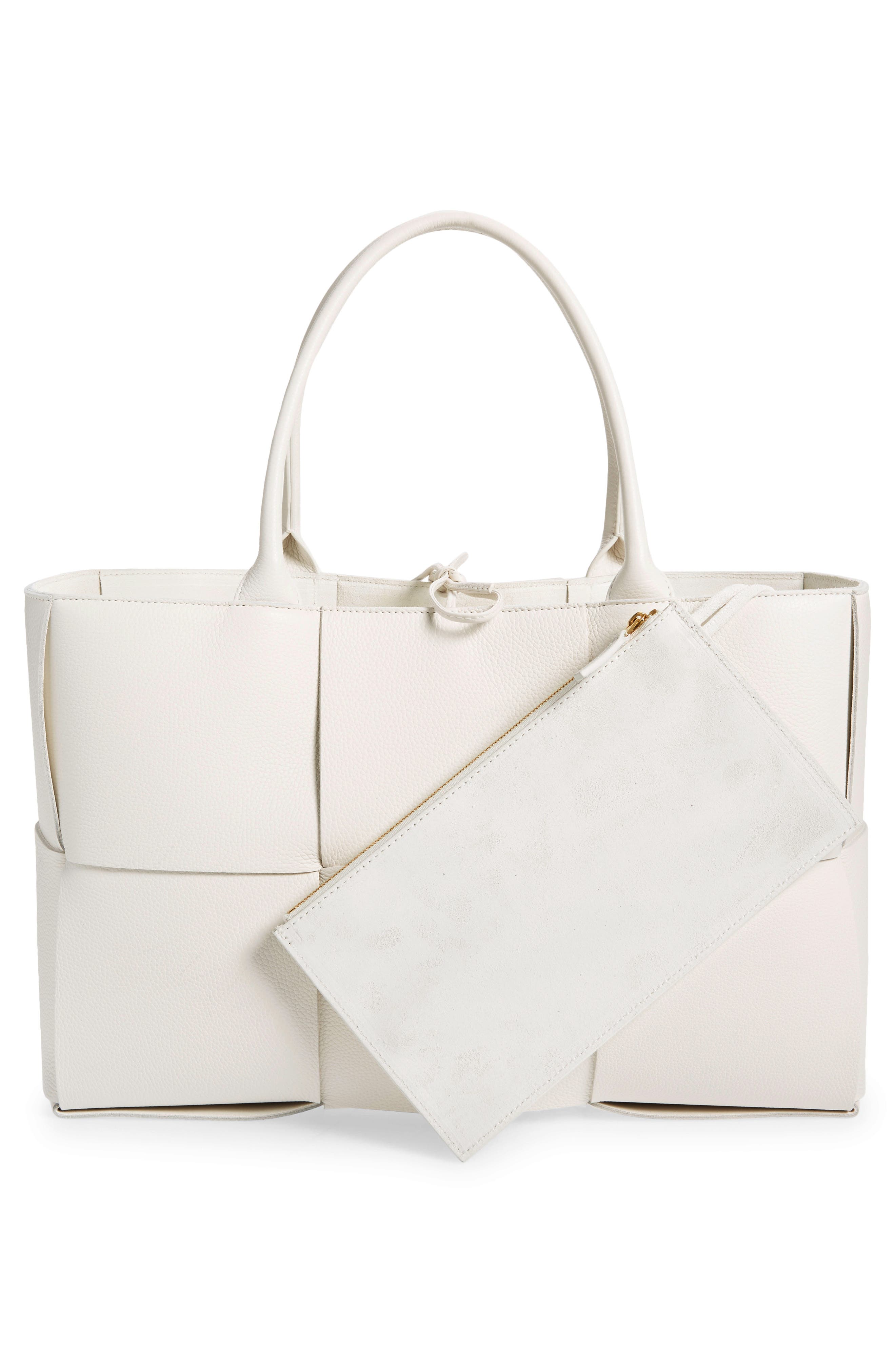 Large Arco Intrecciato Leather Tote, Alternate, color, WHITE-GOLD