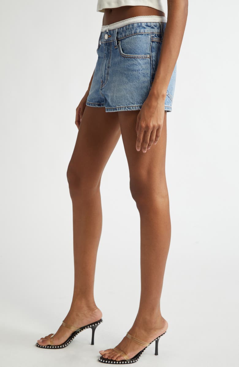 Alexander Wang Pointelle Waistband High Waist Denim Mini Shorts, Alternate, color, Vintage Light Indigo