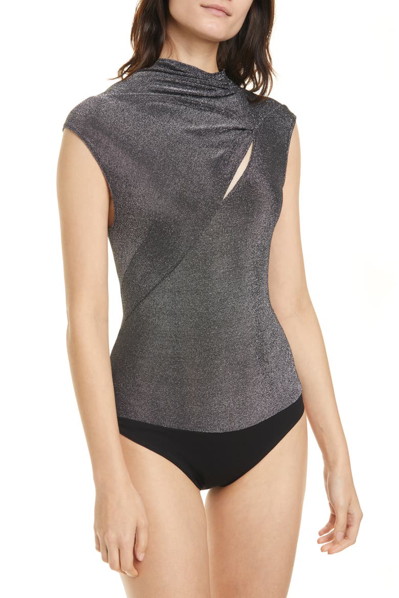 Kinny Metallic Bodysuit, Alternate, color, ALUMINUM