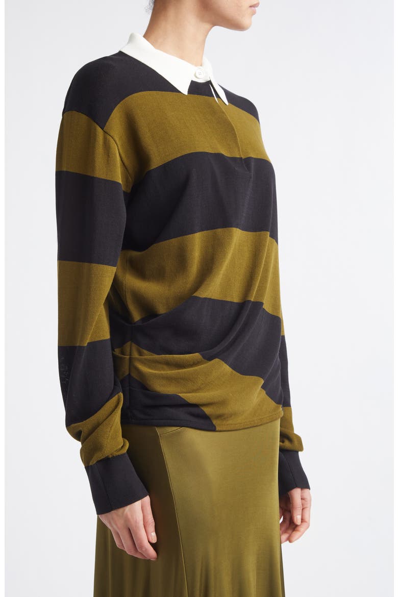 Corinna Stripe Ruched Cotton Rugby Shirt, Alternate, color, BLACK MULTI