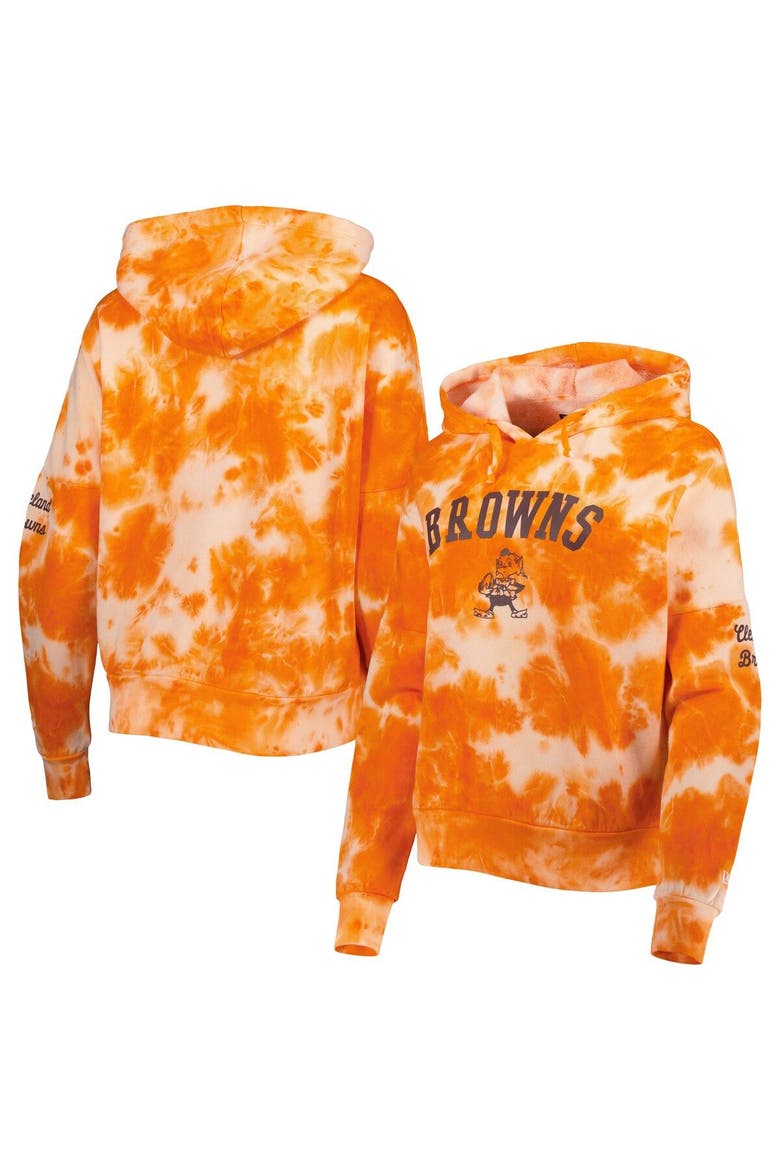 Women's New Era Orange Cleveland Browns Cloud Dye Fleece Pullover Hoodie, Main, color, Orange