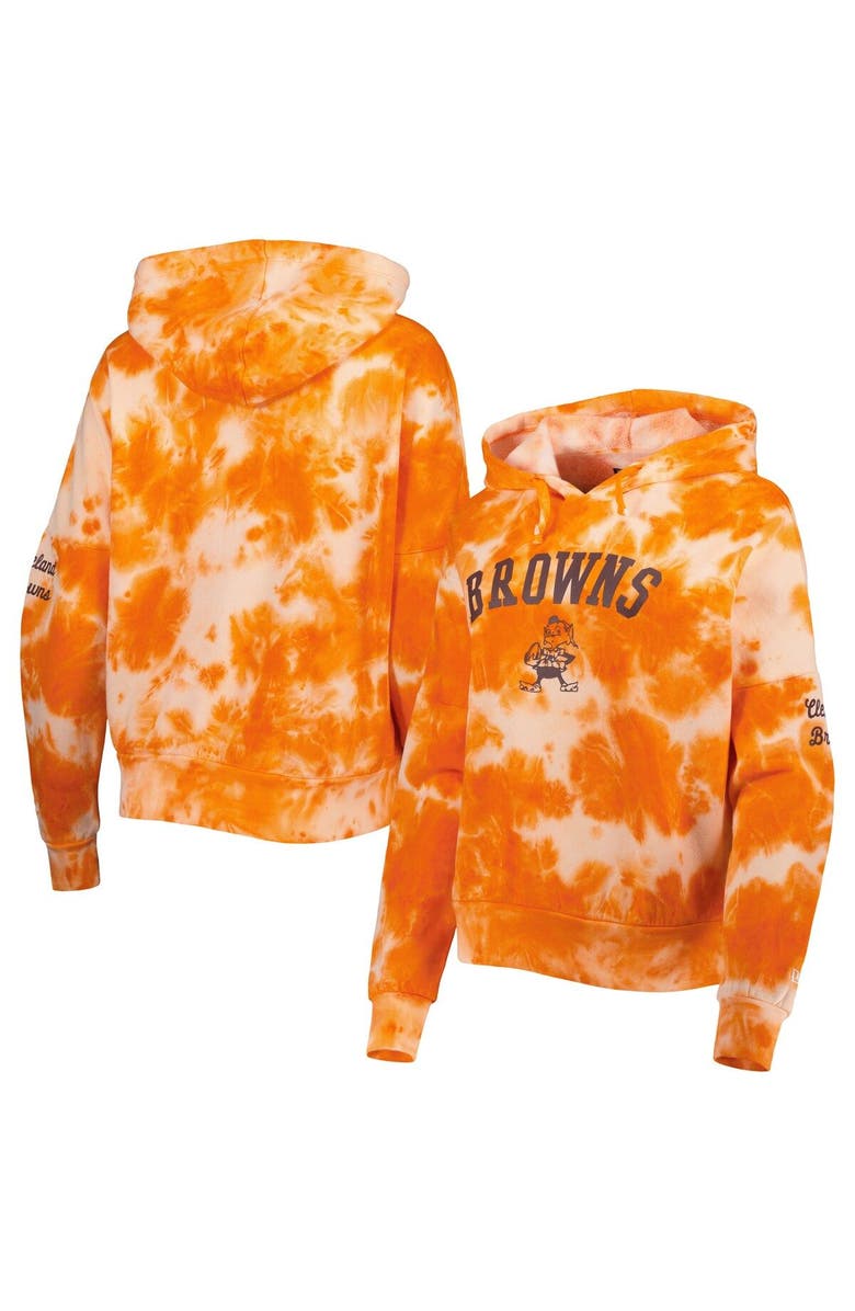 New Era Women's New Era Orange Cleveland Browns Cloud Dye Fleece Pullover Hoodie, Main, color, Orange