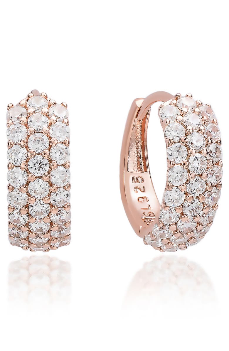 SUZY LEVIAN Three Row Pavé Huggie Hoop Earrings, Main, color, Rose Gold