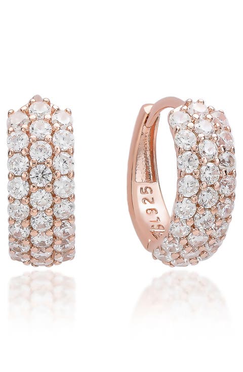 Three Row Pavé Huggie Hoop Earrings