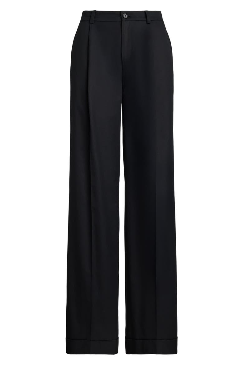 Pleat Front Wide Leg Cotton Twill Pants, Alternate, color, BLACK
