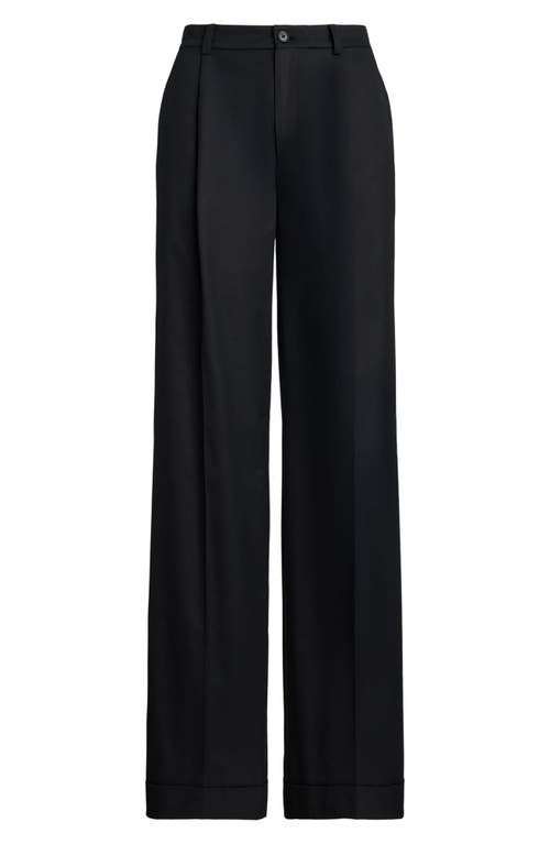 Ralph Lauren Lauren Pleat Front Wide Leg Cotton Twill Pants In Black