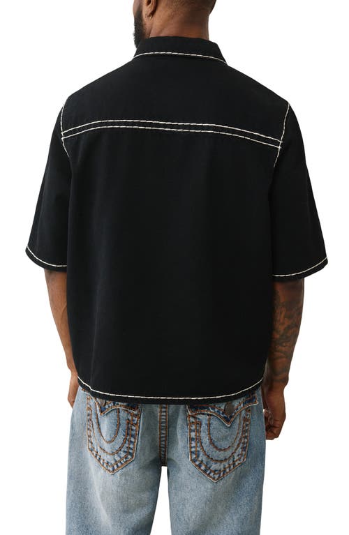 True Religion Super T Oversize Short Sleeve Denim Button-up Shirt In Black