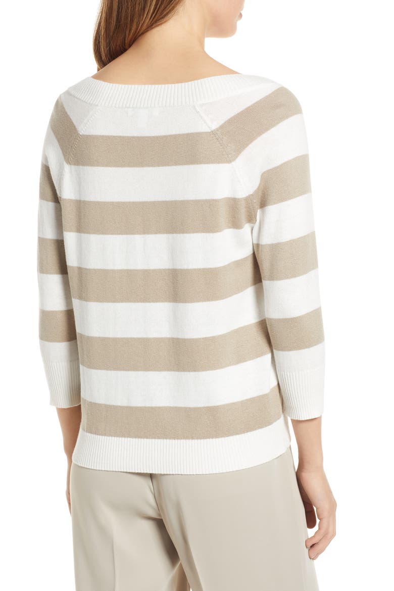 Stripe Cotton & Merino Wool Sweater, Alternate, color, WHITE- TAN COBBLESTONE STRIPE