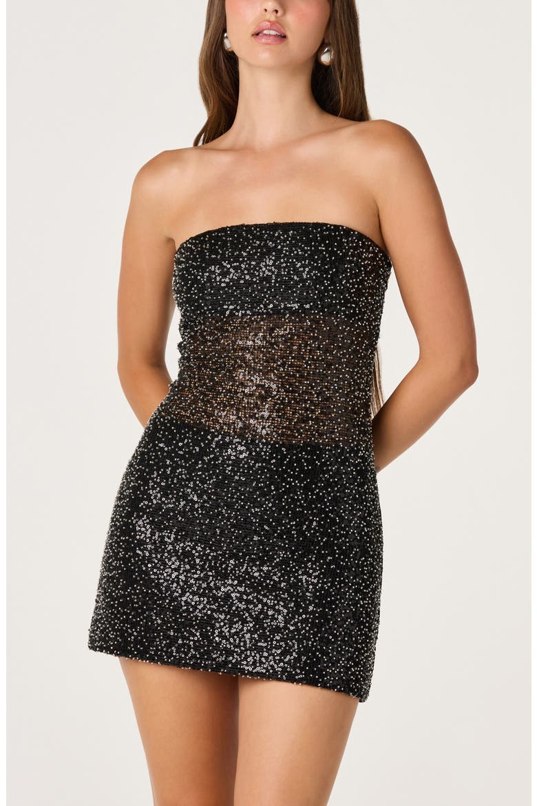 Janiyah Strapless Sequin Minidress, Alternate, color, BLACK
