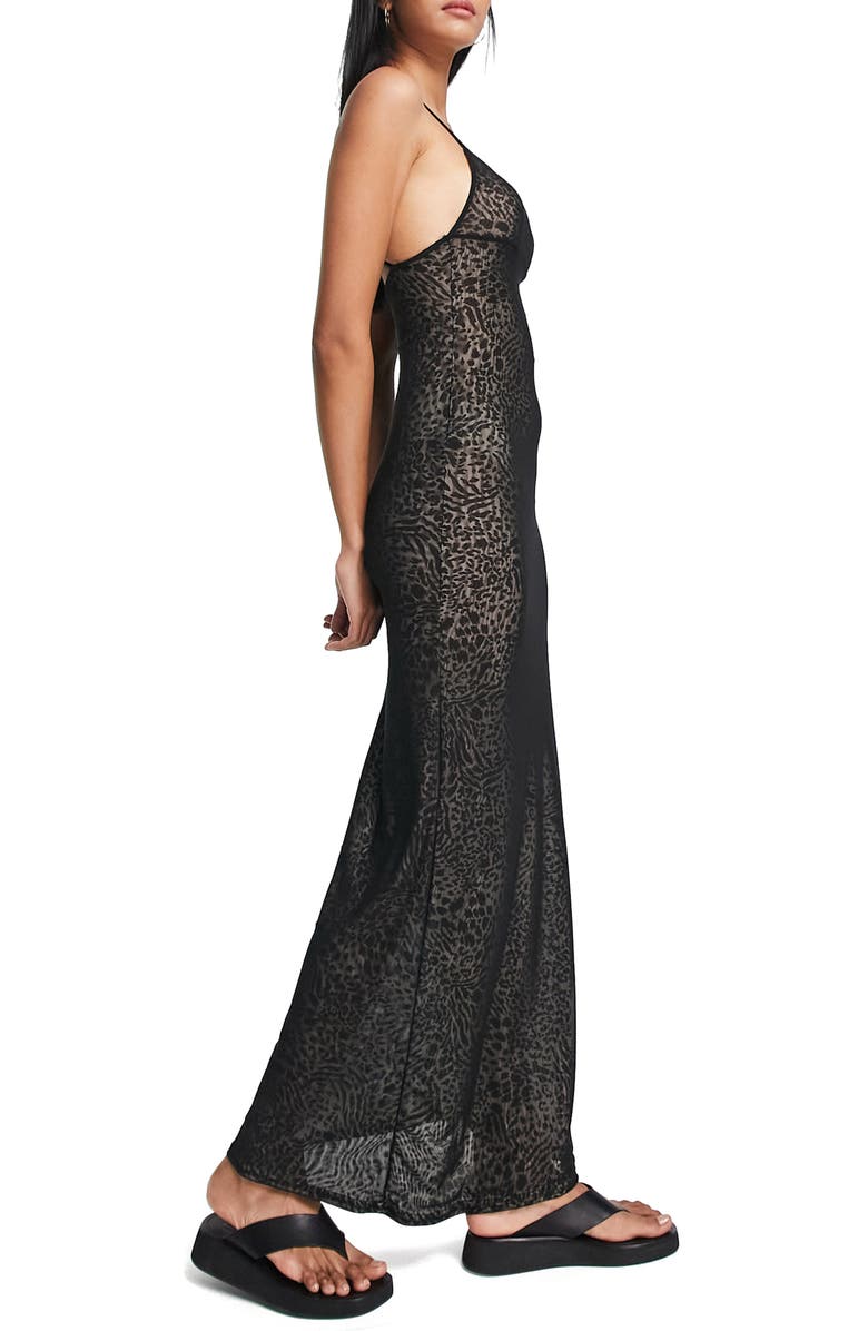 ASOS DESIGN Leopard Print Sheer Mesh Maxi Dress, Alternate, color,