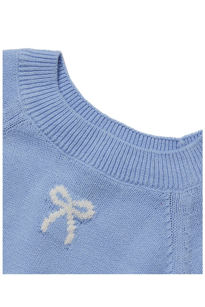Girls Short Sleeve Fitted Sweater, Alternate, color, Bow/Sky Blue