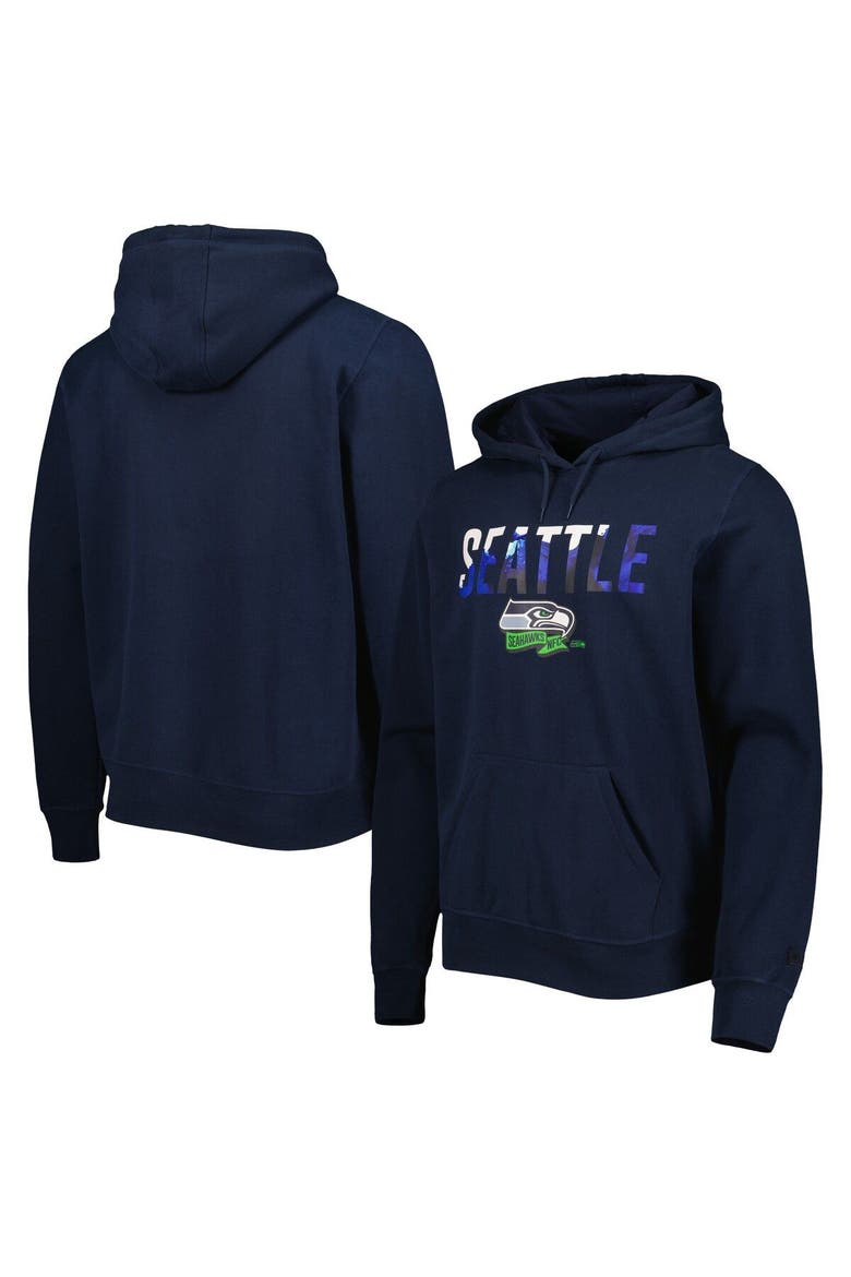 Men's New Era College Navy Seattle Seahawks Ink Dye Pullover Hoodie, Main, color, Blue