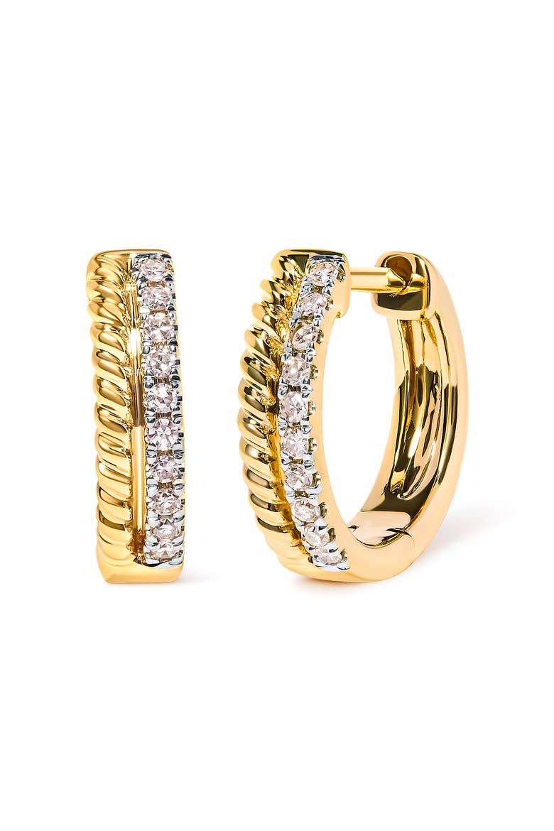 10K Yellow Gold 1/10 Ct Diamond and Rope Twist Huggy Hoop Earrings, Alternate, color, Yellow