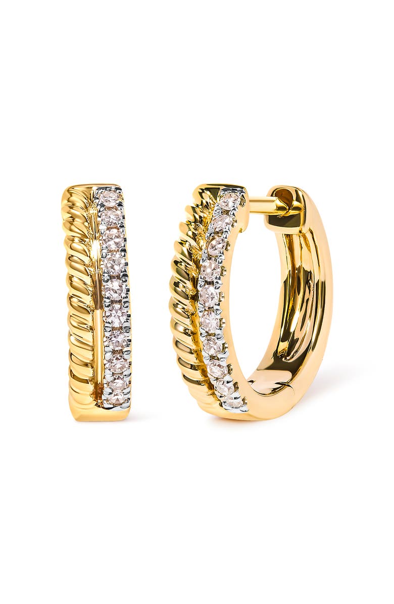 Haus of Brilliance 10K Yellow Gold 1/10 Ct Diamond and Rope Twist Huggy Hoop Earrings, Alternate, color, Yellow