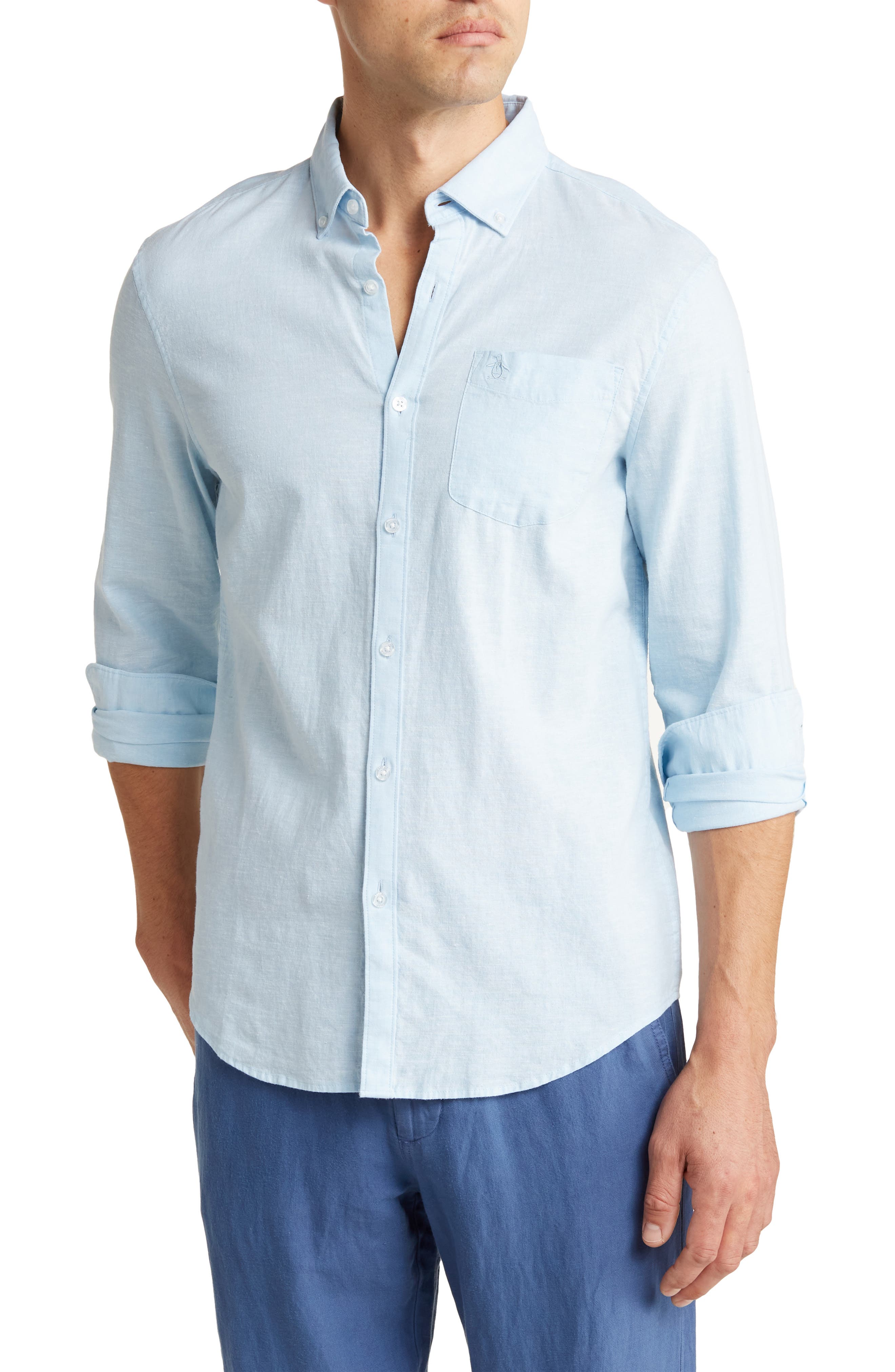 Linen Blend Woven Solid Button-Down Shirt - image 5