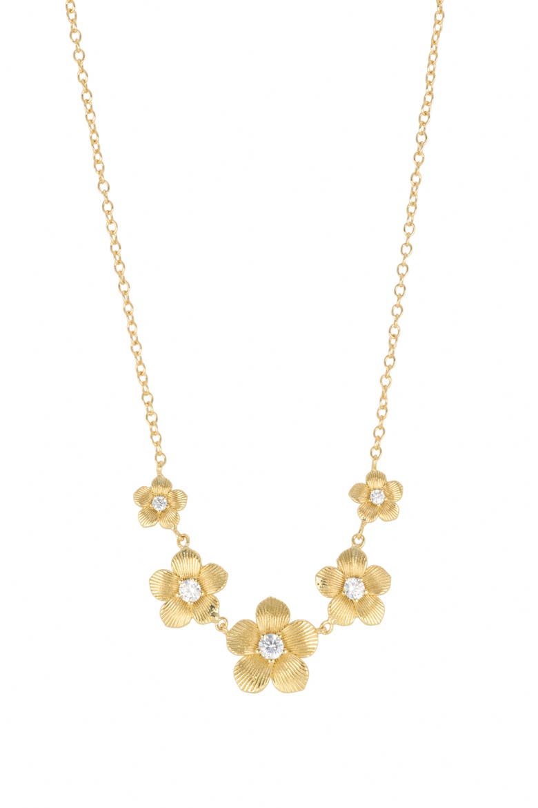 Cubic Zirconia Five Flower Pendant Necklace, Main, color, GOLD