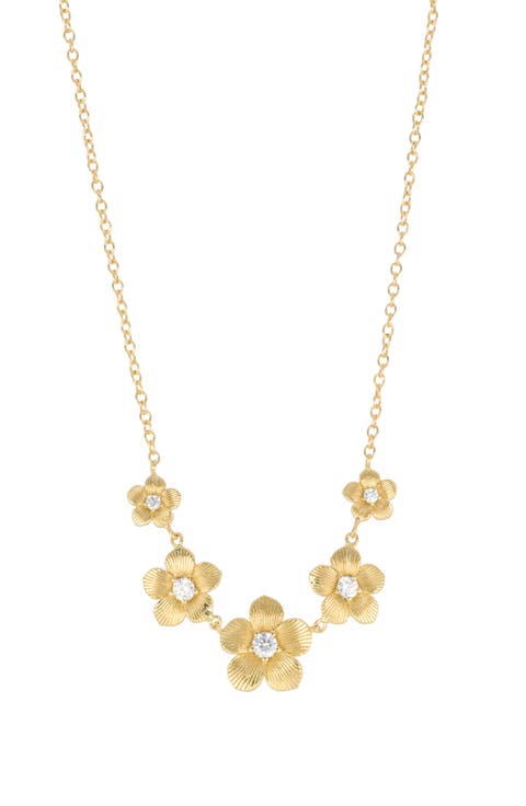 Cubic Zirconia Five Flower Pendant Necklace
