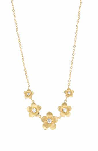 Cubic Zirconia Five Flower Pendant Necklace