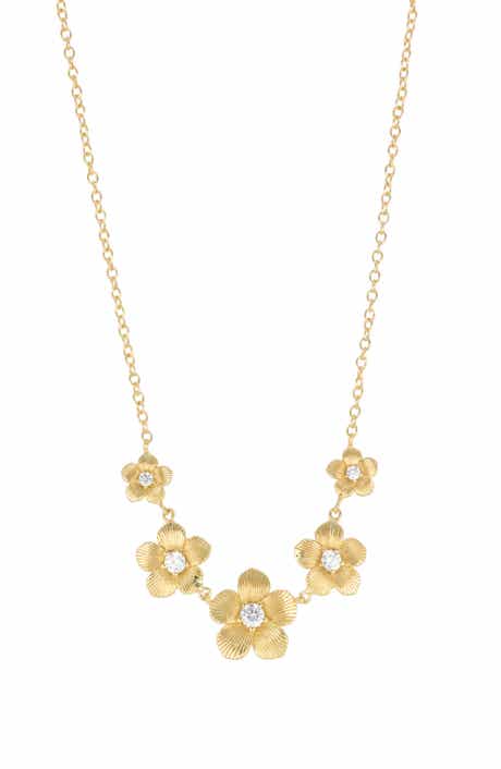 Cubic Zirconia Five Flower Pendant Necklace