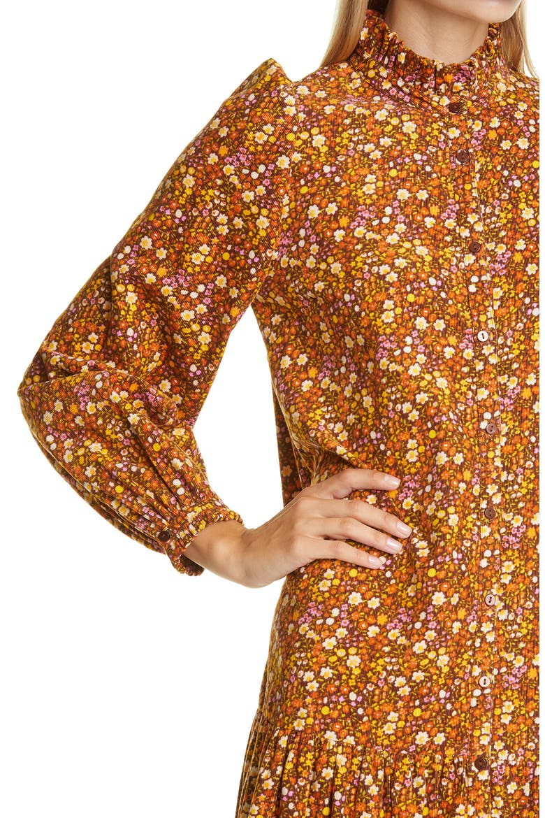 Floral Ditsy Long Sleeve Corduroy Midi Dress, Alternate, color, 1126 - BLOOM