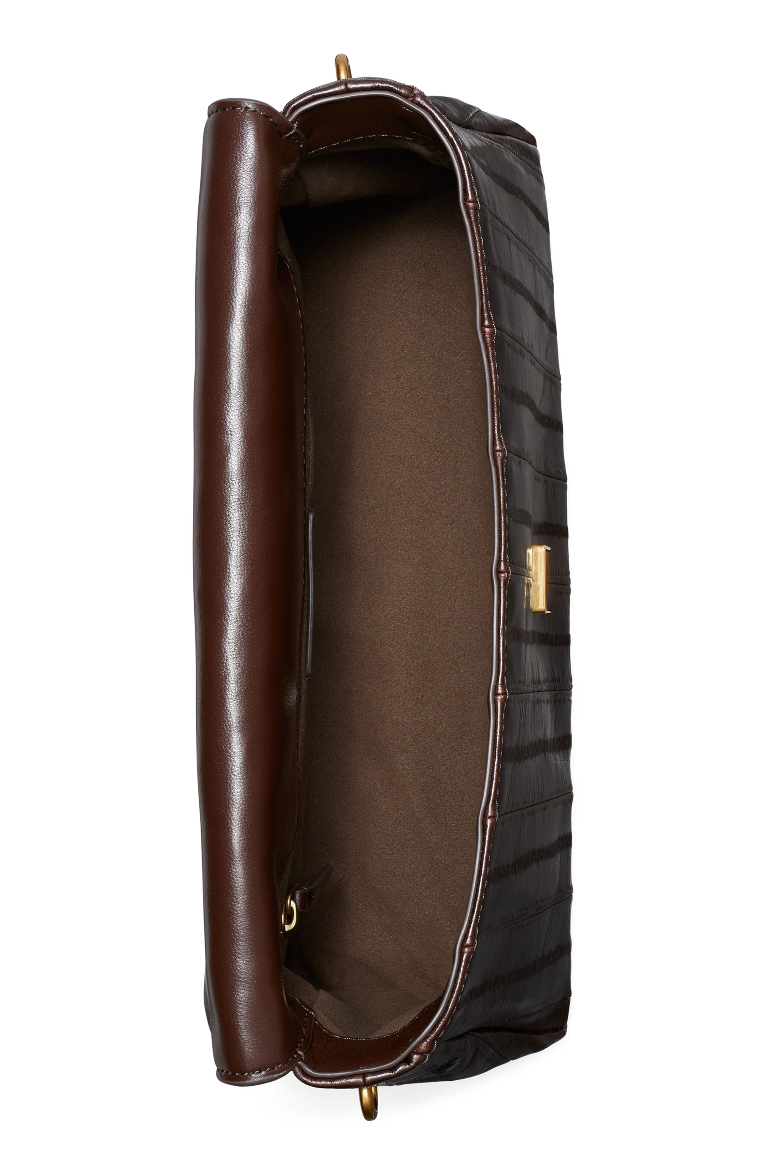 Charlie Eel Embossed Leather Shoulder Bag, Alternate, color, DARK BROWN