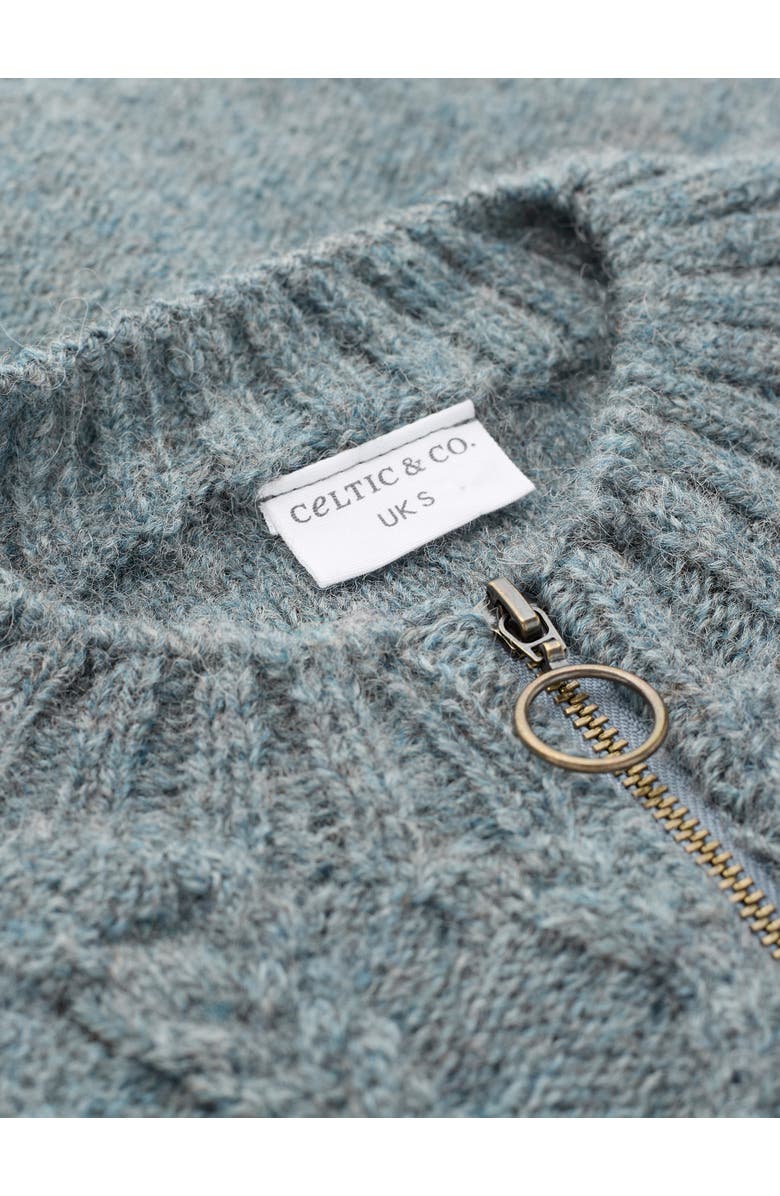 Celtic & Co. Wool Zip Cardigan with Cable Knit, Alternate, color, Skylight