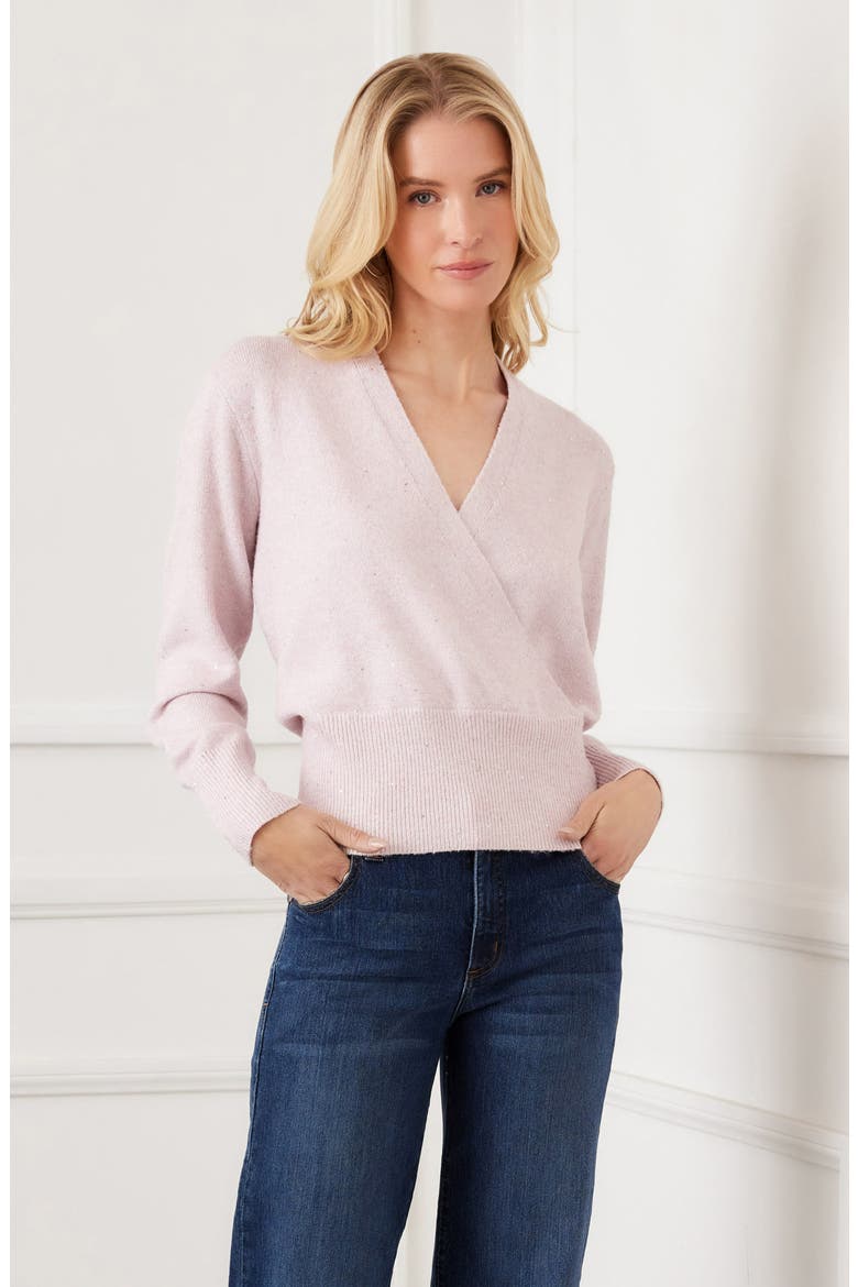 Sequin Wrap Sweater, Alternate, color, PINK