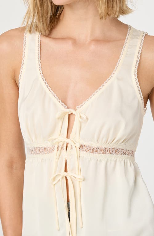 Astr The Label Tie Front Lace Trim Satin Tank Top