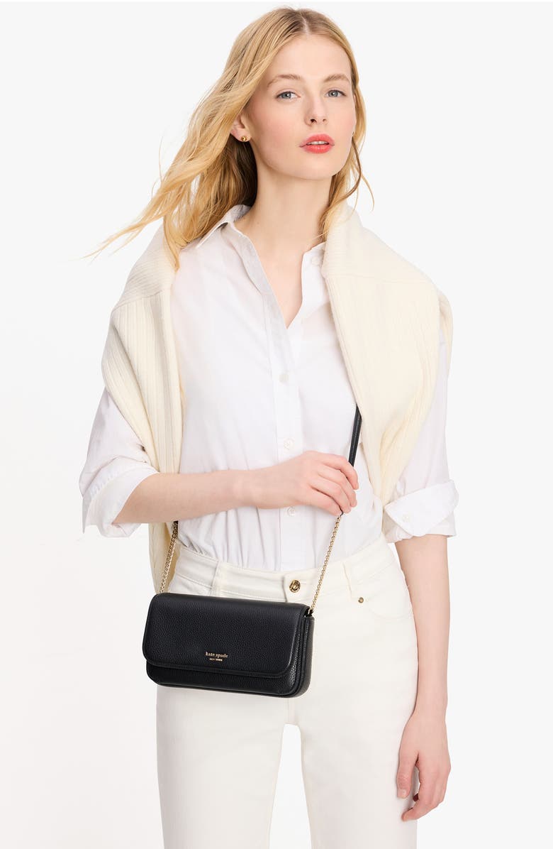 Kate Spade New York ava leather wallet on a chain, Alternate, color, Black